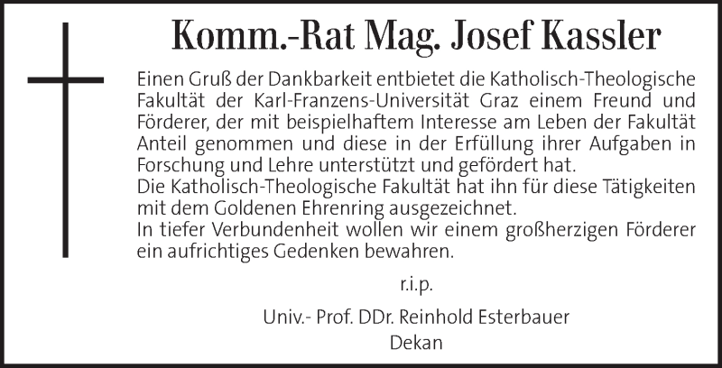  Traueranzeige für Josef Kassler vom 11.05.2016 aus Kleine Zeitung