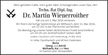 Traueranzeige von Martin Wienerroither von Kleine Zeitung