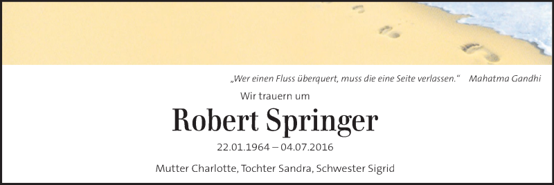  Traueranzeige für Robert Springer vom 13.07.2016 aus Kleine Zeitung