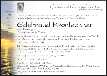 Traueranzeige von Edeltraud Kronlechner von Kleine Zeitung