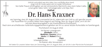 Traueranzeige von Hans Kraxner von Kleine Zeitung