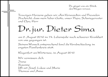 Traueranzeige von Dieter Sima von Kleine Zeitung