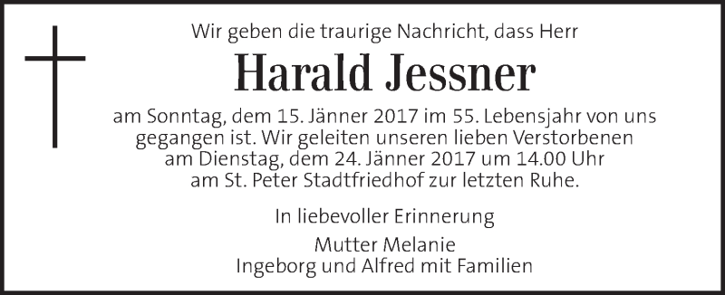  Traueranzeige für Harald Jessner vom 21.01.2017 aus Kleine Zeitung