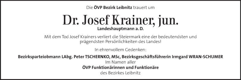  Traueranzeige für Josef Krainer vom 04.01.2017 aus Kleine Zeitung