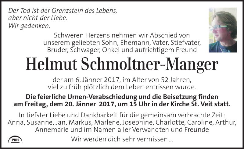  Traueranzeige für Helmut Schmoltner-Manger vom 15.01.2017 aus Kleine Zeitung