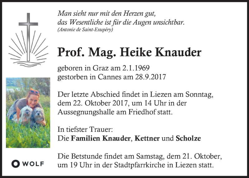  Traueranzeige für Heike Knauder vom 19.10.2017 aus Kleine Zeitung
