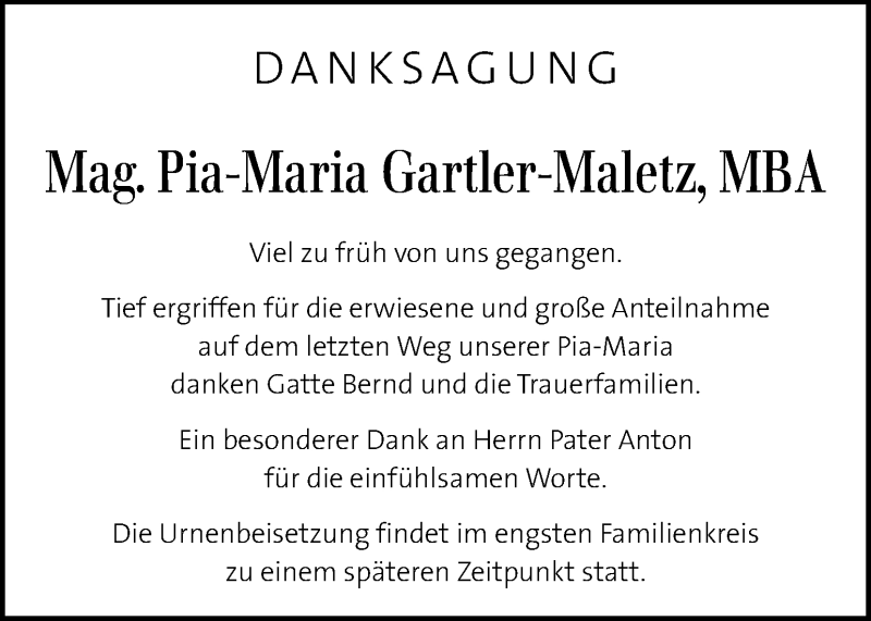  Traueranzeige für Pia-Maria Gartler-Maletz vom 20.10.2017 aus Kleine Zeitung