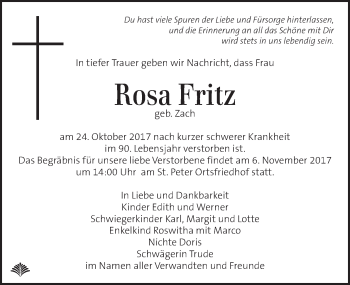 Traueranzeige von Rosa Fritz von Kleine Zeitung