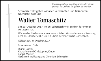 Traueranzeige von Walter Tomaschitz von Kleine Zeitung