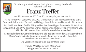 Traueranzeige von Franz Treffer von Kleine Zeitung