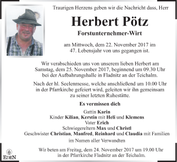 Traueranzeige von Herbert Pötz von Kleine Zeitung