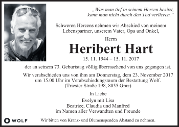 Traueranzeige von Heribert Hart von Kleine Zeitung