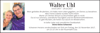 Traueranzeige von Walter Uhl von Kleine Zeitung