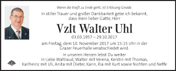 Traueranzeige von Walter Uhl von Kleine Zeitung