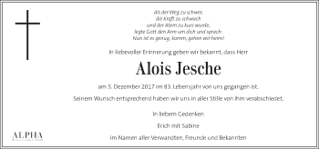 Traueranzeige von Alois Jesche von Kleine Zeitung