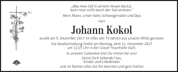 Traueranzeige von Johann Kokol von Kleine Zeitung