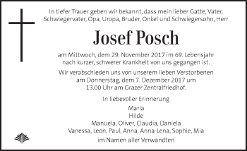 Traueranzeige von Josef Posch von Kleine Zeitung