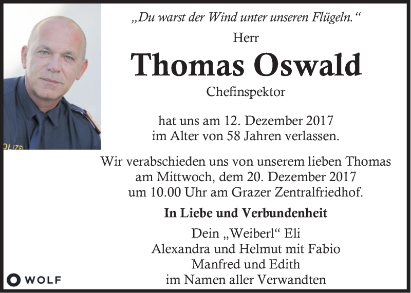  Traueranzeige für Thomas Oswald vom 16.12.2017 aus Kleine Zeitung