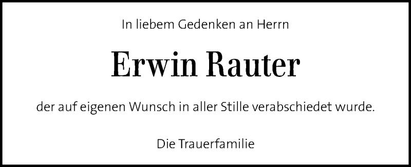  Traueranzeige für Erwin Rauter vom 03.02.2017 aus Kleine Zeitung