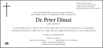 Traueranzeige von Peter Dimai von Kleine Zeitung