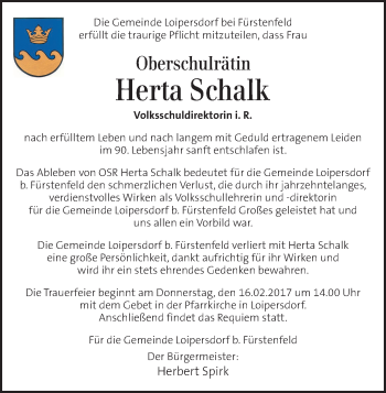 Traueranzeige von Herta Schalk von Kleine Zeitung