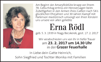Traueranzeige von Erna Rödl von Kleine Zeitung