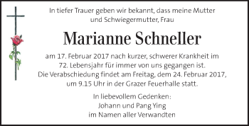 Traueranzeige von Marianne Schneller von Kleine Zeitung