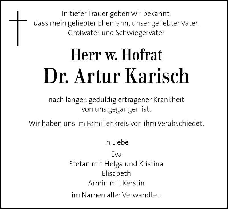  Traueranzeige für Artur Karisch vom 21.03.2017 aus Kleine Zeitung
