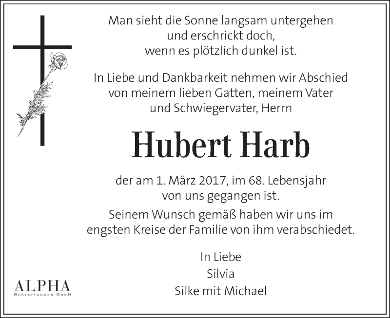  Traueranzeige für Hubert Harb vom 10.03.2017 aus Kleine Zeitung