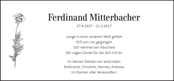 Traueranzeige von Ferdinand Mitterbacher von Kleine Zeitung