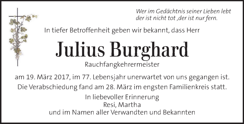  Traueranzeige für Julius Burghard vom 01.04.2017 aus Kleine Zeitung