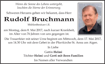 Traueranzeige von Rudolf Bruchmann von Kleine Zeitung