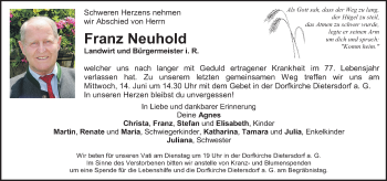 Traueranzeige von Franz Neuhold von Kleine Zeitung