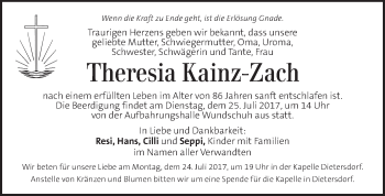 Traueranzeige von Theresia Kainz-Zach von Kleine Zeitung
