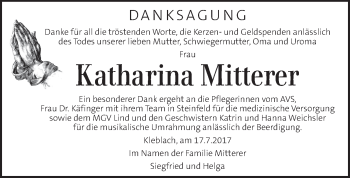 Traueranzeige von Katharina Mitterer von Kleine Zeitung