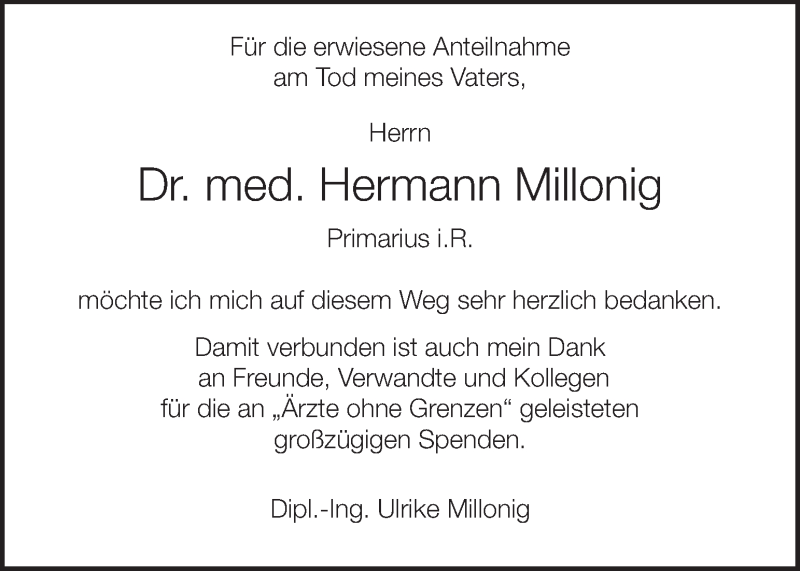  Traueranzeige für Hermann Millonig vom 19.08.2017 aus Kleine Zeitung