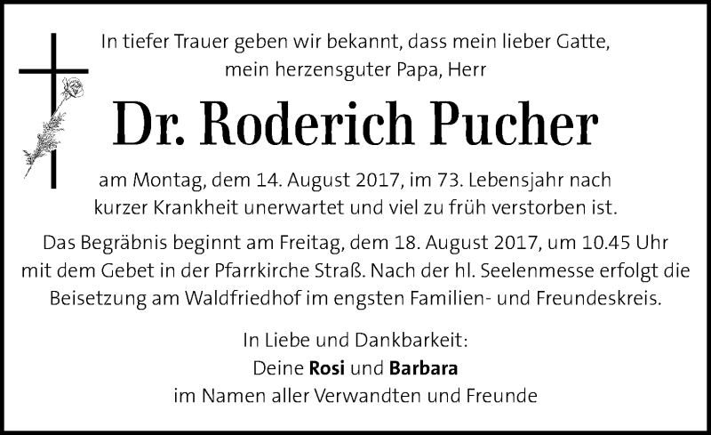  Traueranzeige für Roderich Pucher vom 17.08.2017 aus Kleine Zeitung