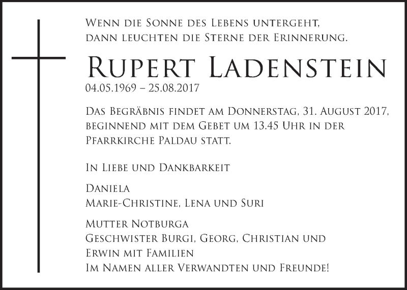  Traueranzeige für Rupert Ladenstein vom 29.08.2017 aus Kleine Zeitung