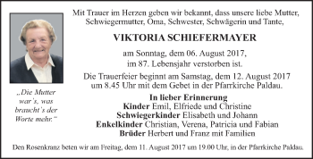 Traueranzeige von Viktoria Schiefermayer von Kleine Zeitung