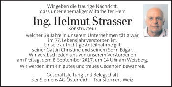 Traueranzeige von Helmut Strasser von Kleine Zeitung