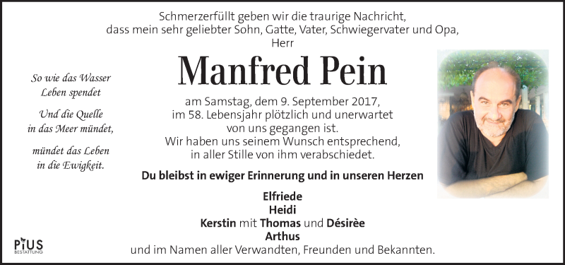  Traueranzeige für Manfred Pein vom 24.09.2017 aus Kleine Zeitung