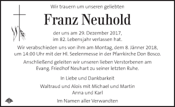 Traueranzeige von Franz Neuhold von Kleine Zeitung
