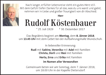 Traueranzeige von Rudolf Köstenbauer von Kleine Zeitung