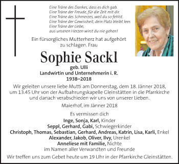 Traueranzeige von Sophie Sackl von Kleine Zeitung
