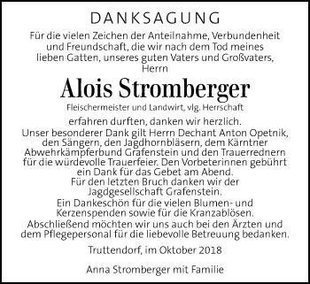 Traueranzeige von Alois Stromberger von Kleine Zeitung