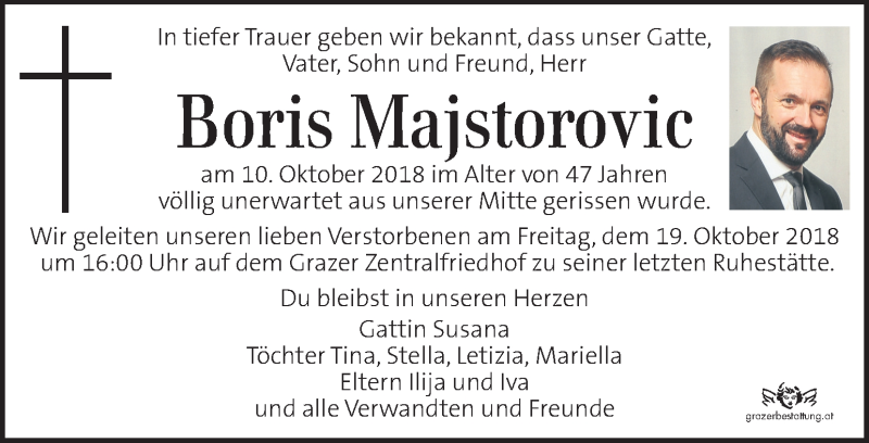  Traueranzeige für Boris Majstorovic vom 17.10.2018 aus Kleine Zeitung
