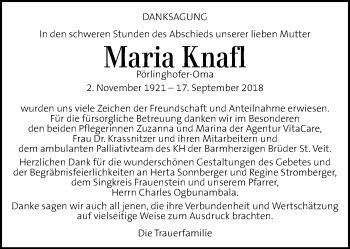 Traueranzeige von Maria Knafl von Kleine Zeitung