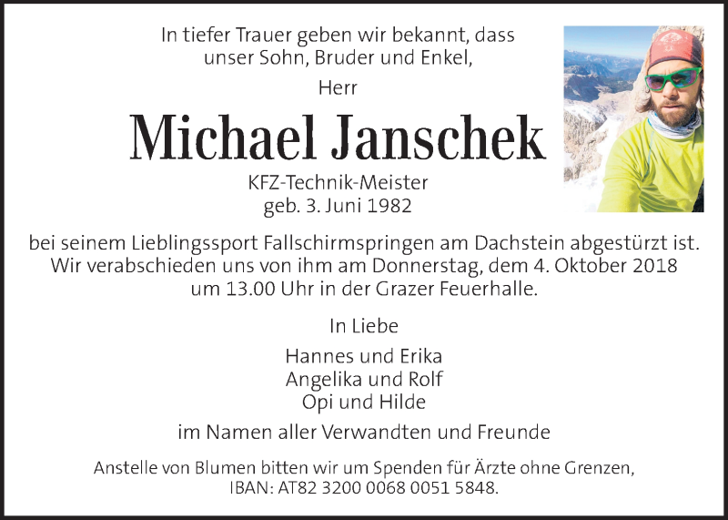  Traueranzeige für Michael Janschek vom 02.10.2018 aus Kleine Zeitung