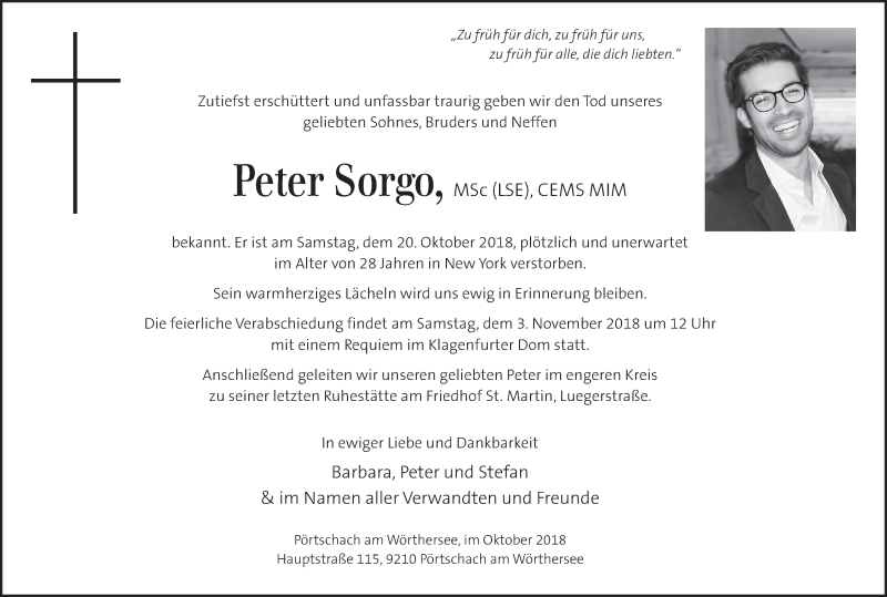  Traueranzeige für Peter Sorgo vom 01.11.2018 aus Kleine Zeitung