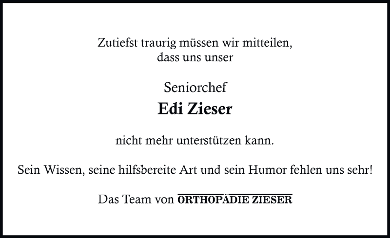  Traueranzeige für Eduard Zieser vom 07.11.2018 aus Kleine Zeitung